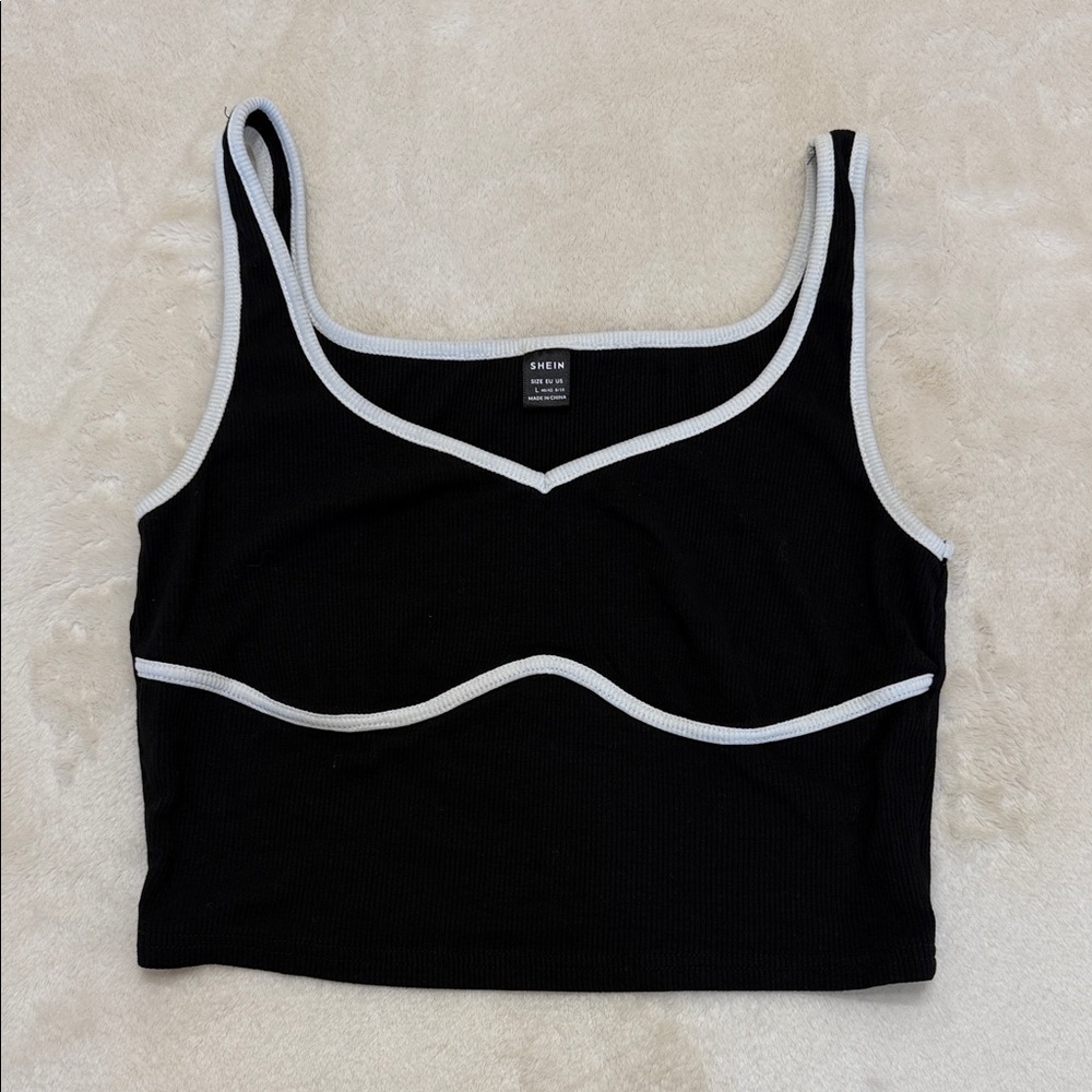 Shein Black Tank Top With White Trim Size L / Large